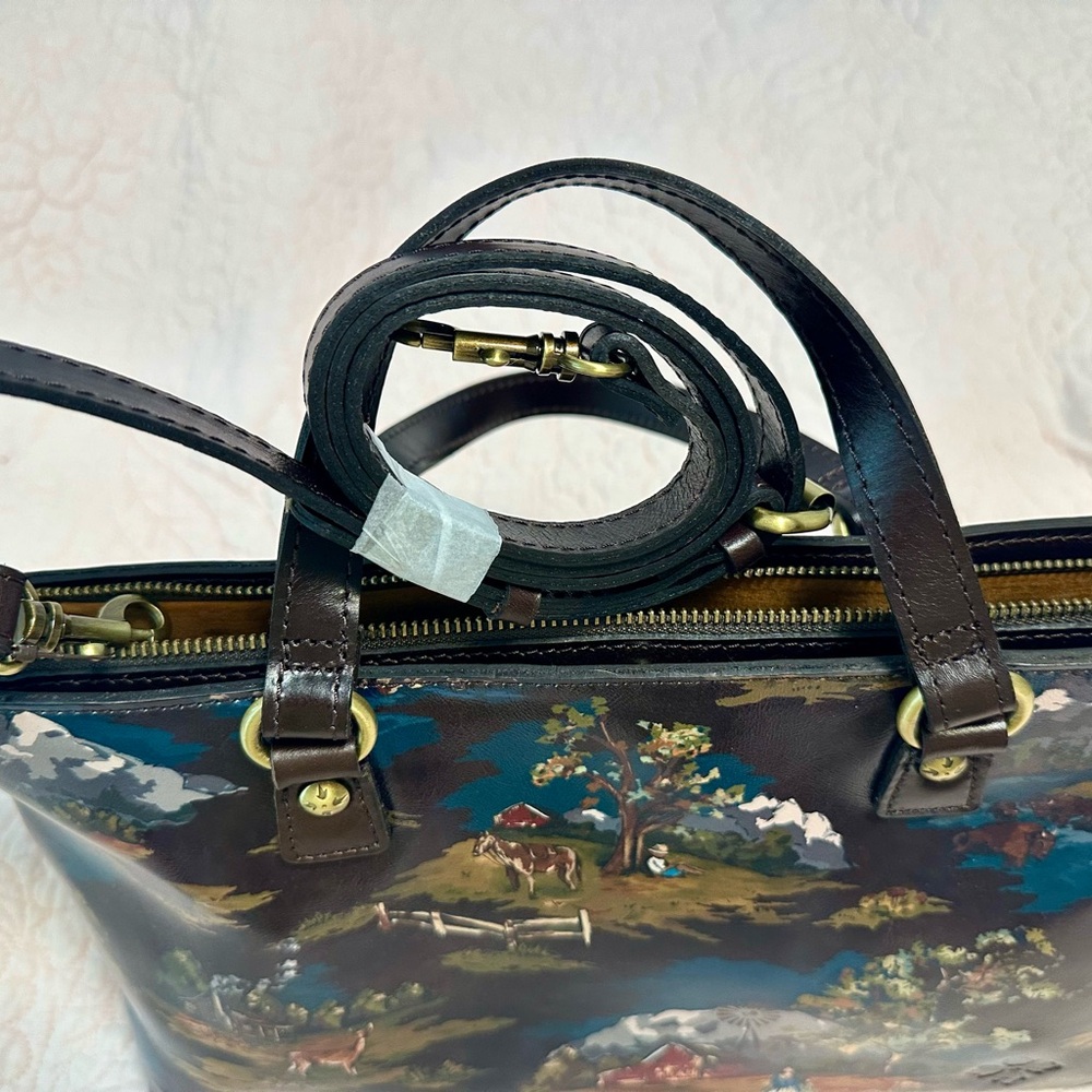 NWT Patricia Nash Montana Prairie Skies Scenic Toile Print Leather Handbag - Picture 2 of 10